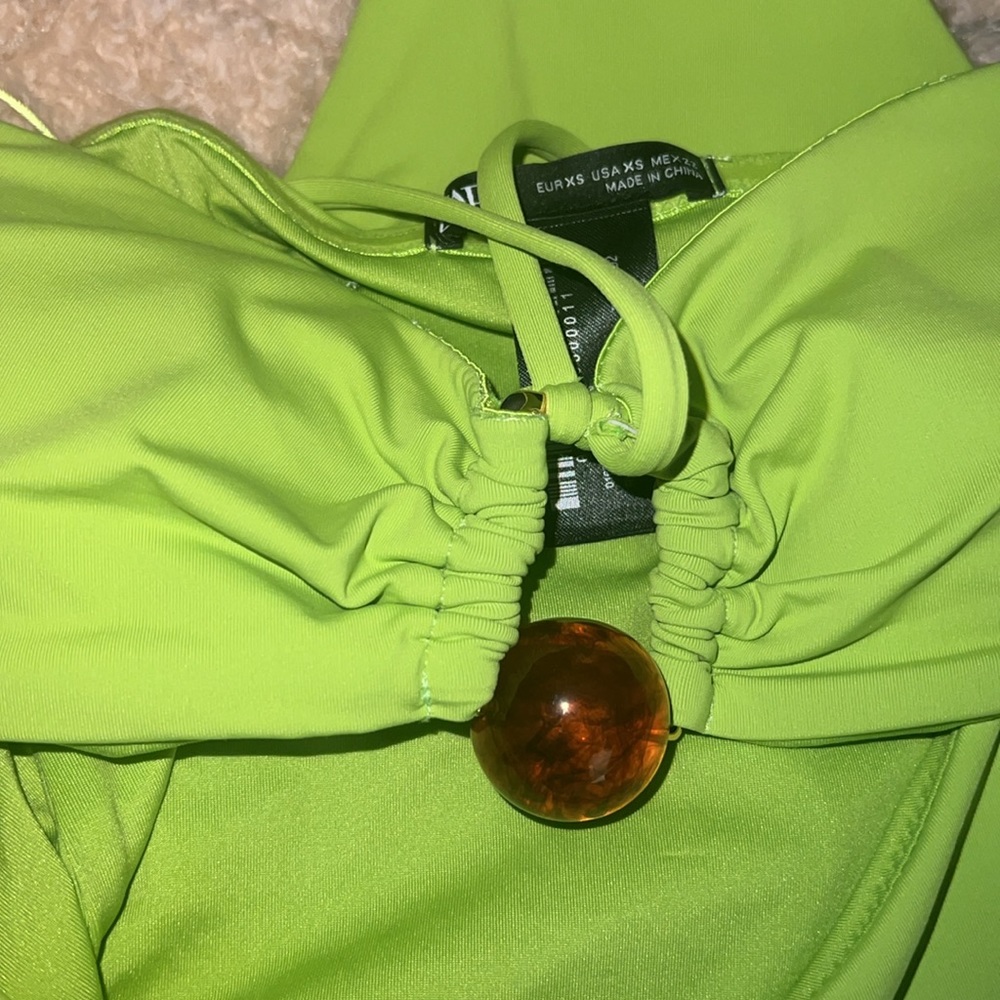 Zara 💚💚💚Green Bead Bandeau Swimsuit - Size X-small- NWT - Picture 6 of 8